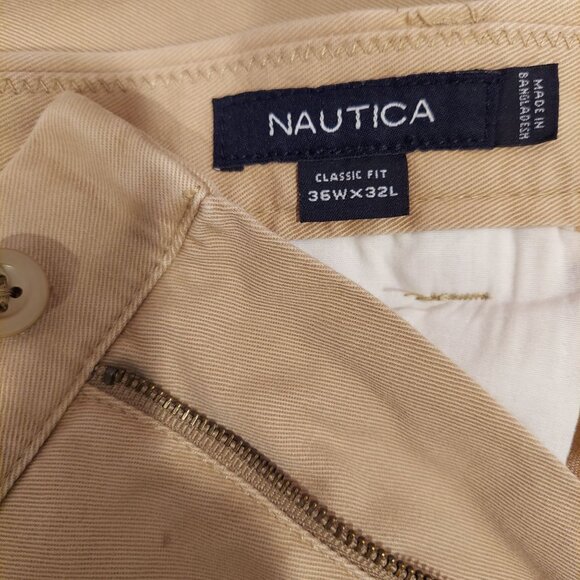 Nautica Mens 38Wx32L Tan cuffed Pleated trouser pants high rise Cotton Career - Picture 10 of 11